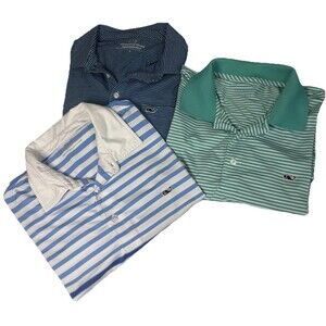 Lote of 3Vineyard Vines  Stretch Striped Polo Shirt Men's L Blue ,Green, White.